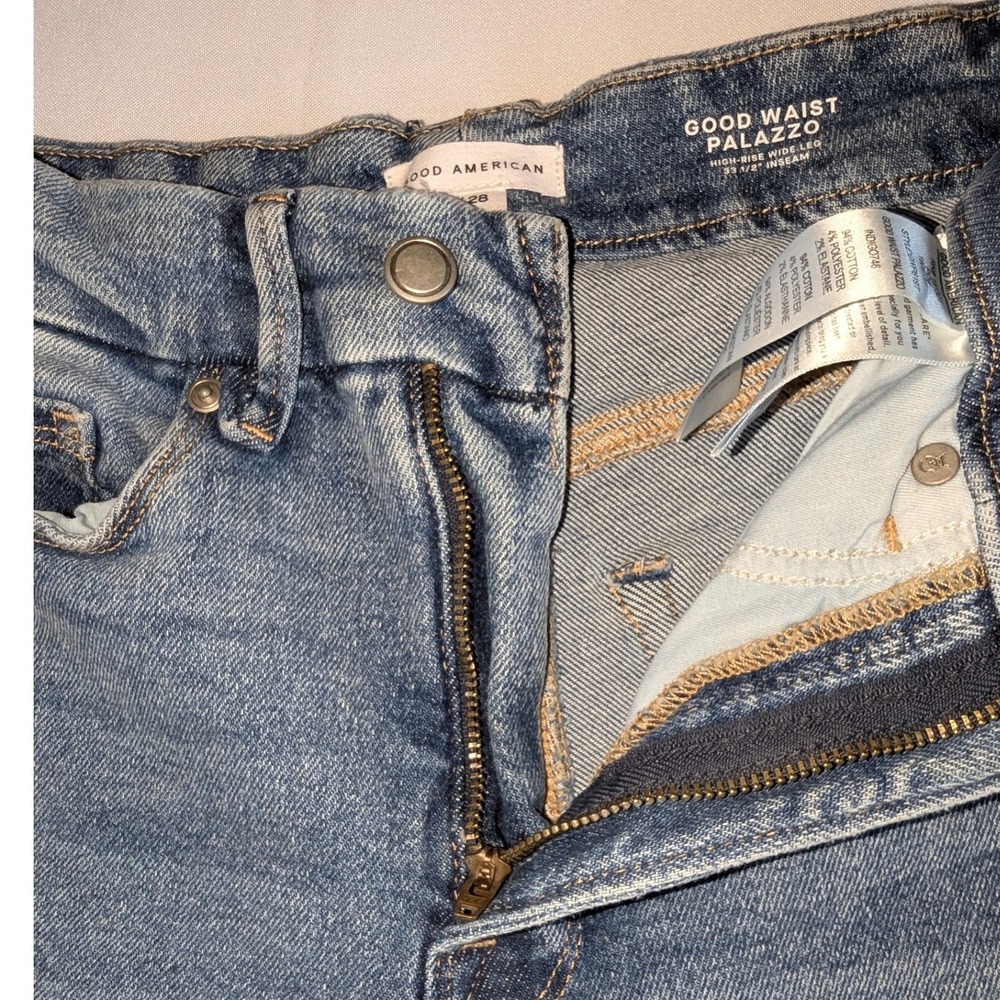 Good American Good Waist Palazzo High Rise Wide Leg Jeans Blue Size 6/28 - Picture 8 of 10